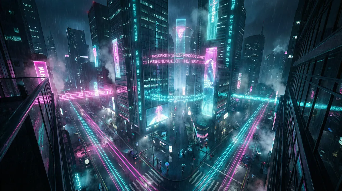 qq特效 竖屏短剧平台首页背景 - 赛博朋克都市夜景